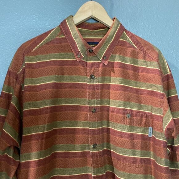 Woolrich MEN'S 6380 LT BUCKSKIN PRIMITIVE STRIPE Button Down Shirt - Picture 2 of 10